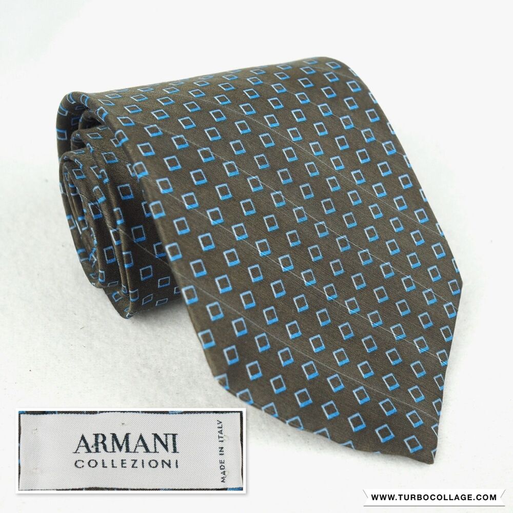 Vintage Giorgio Armani Gray Geometric Print Cotton Silk Tie Necktie Made Italy